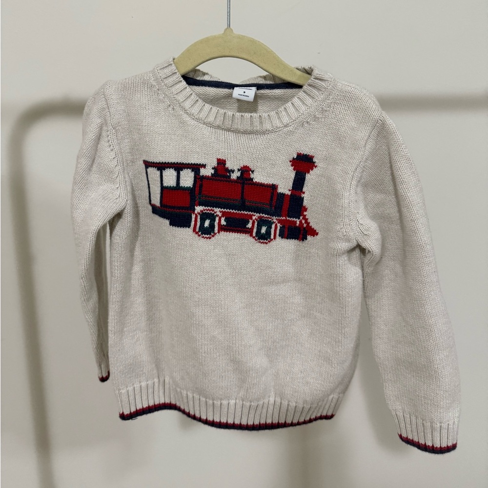 Janie and Jack Cream Sweater with Red and Blue Train